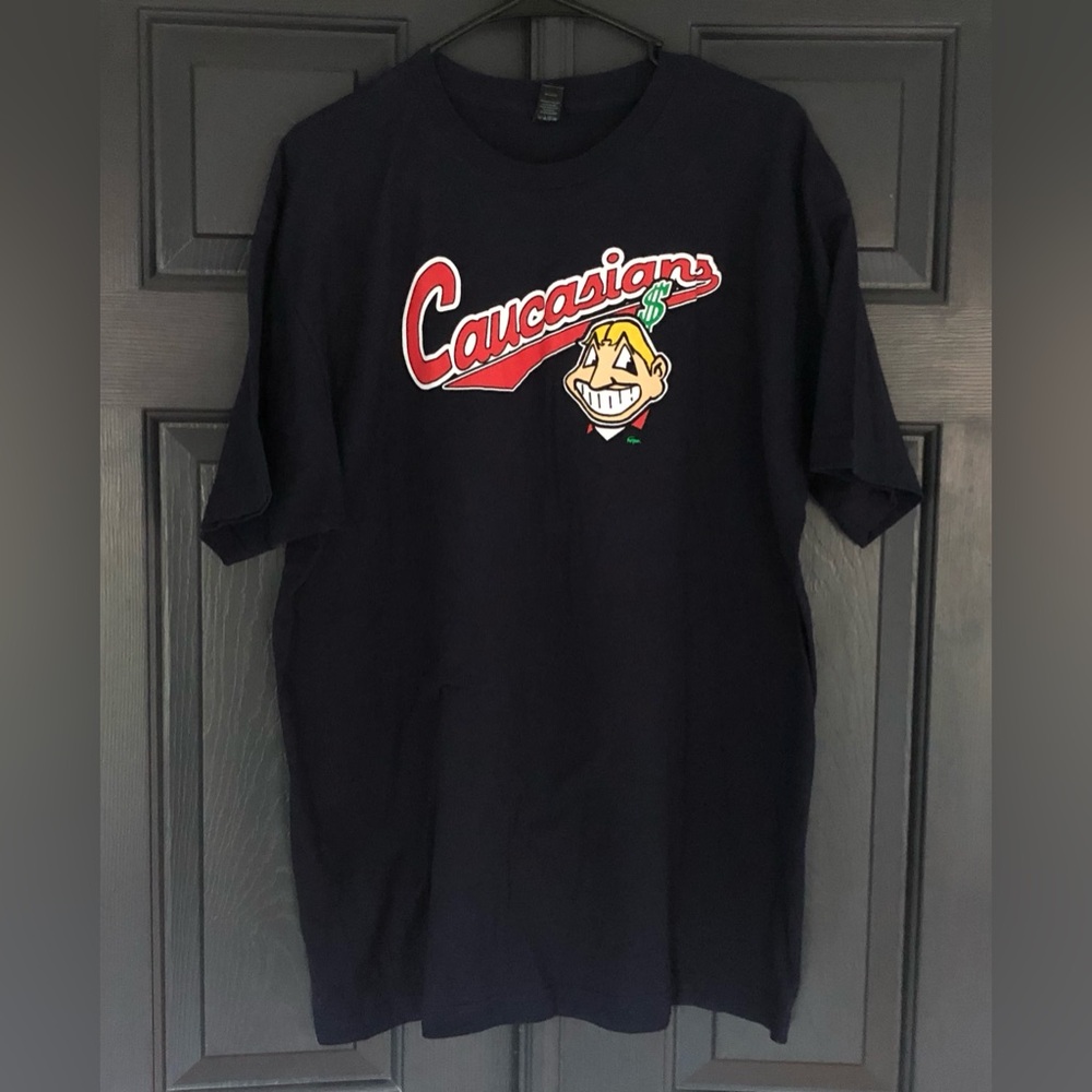 Caucasians (Indians parody) Short-Sleeve Men’s XL T Shirt Tultex Navy Blue